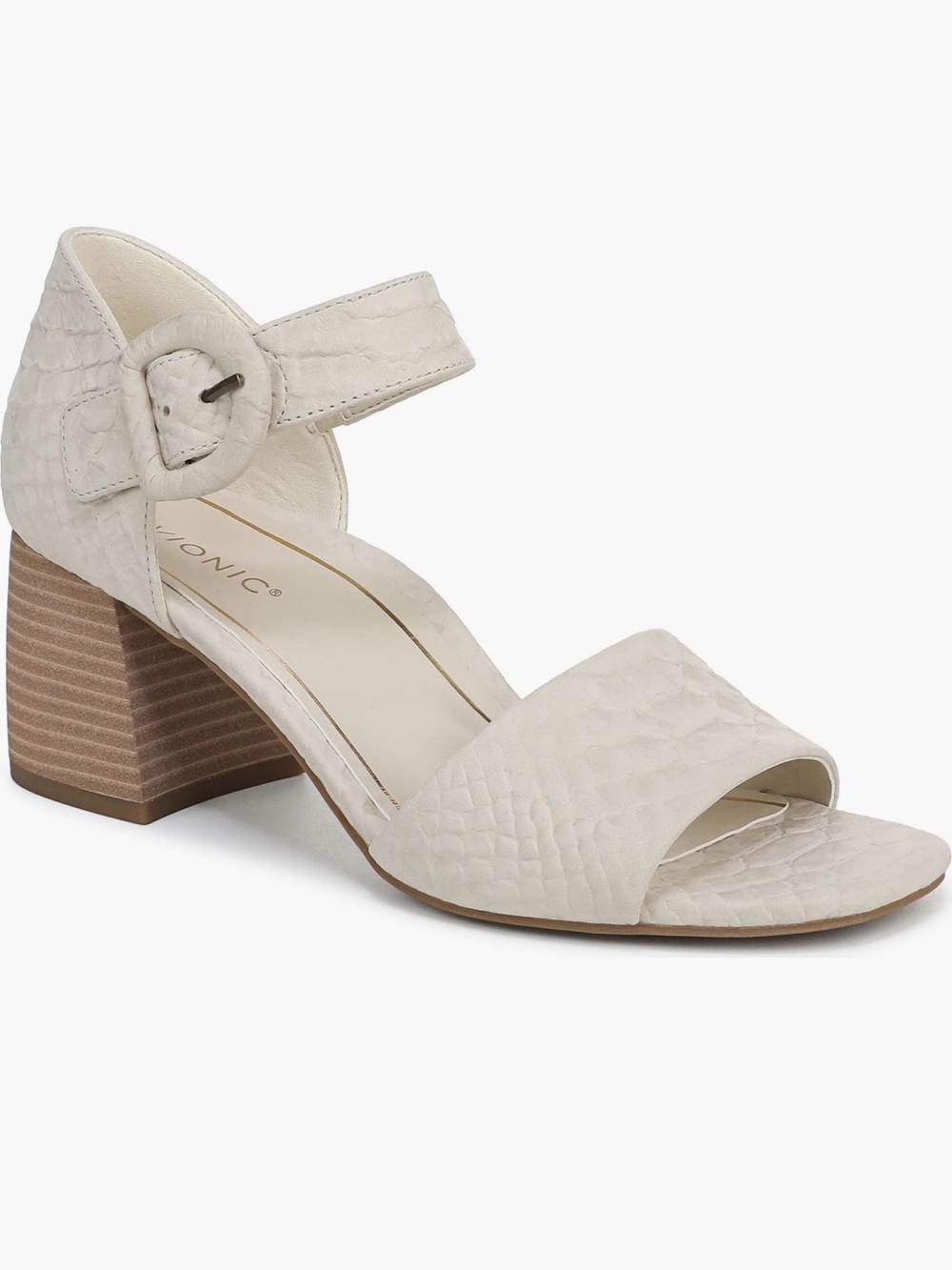 Vionic Chardonnay White Snakeskin Leather Block Heel Sandals Size 10 Wide NWT